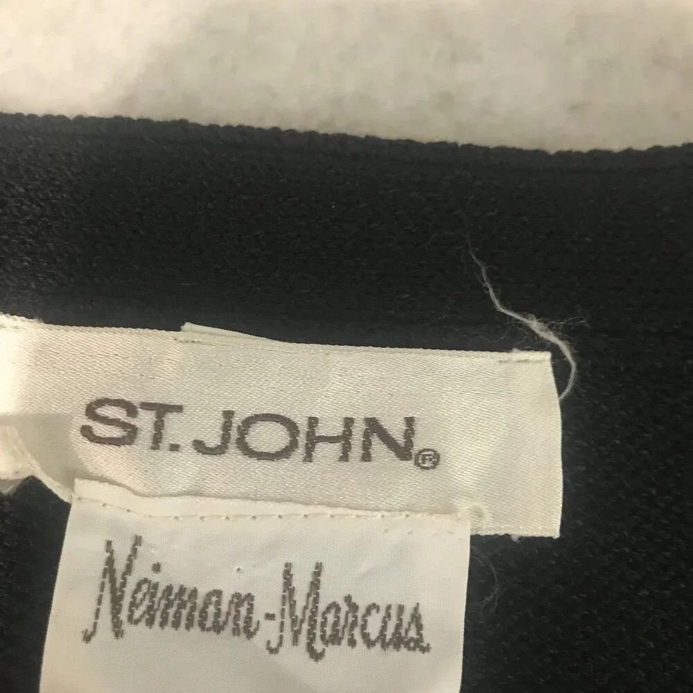 St. John Cardigan Sweater Womens XL Black Button Front V Neck Knit Pockets Long